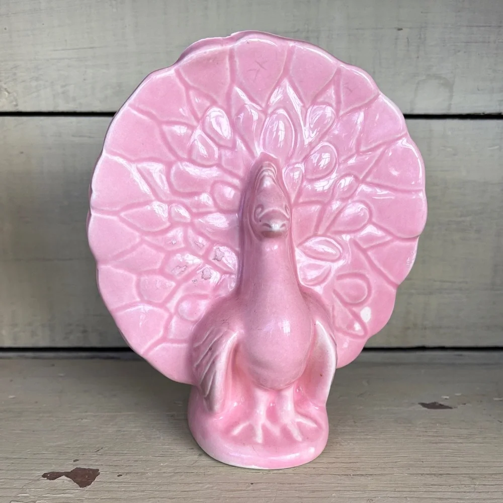 Vintage Mccoy pink peacock pocket planter